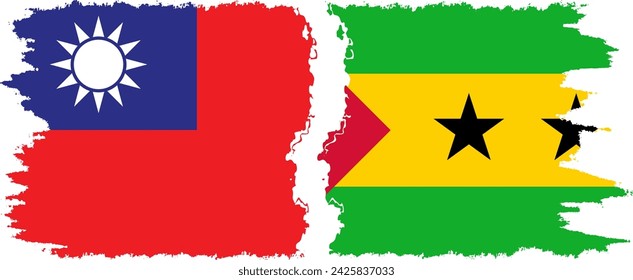 Sao Tome and Principe and Taiwan grunge flags connection, vector