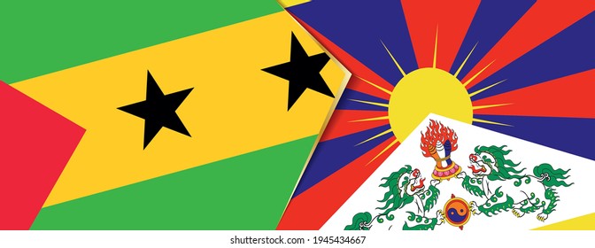 Sao Tome and Principe and Tibet flags, two vector flags symbol of relationship or confrontation.