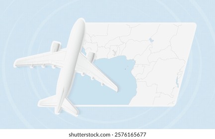 Sao Tome and Principe Travel Illustration with Plane and National Flag. Ideal for travel agencies, promotional materials, or geographic content related to Sao Tome and Principe.