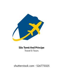 Sao Tome And Principe Travel and Tours logo. Vector travel company logo design - Country map Leisure travel logo template. Tourism emblem, leisure center - vector illustration