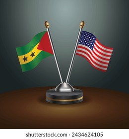 Sao Tome and Principe and United States table flags with gradient backgrund. Vector Illustration