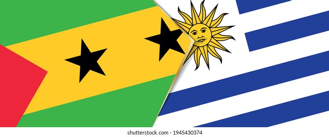 Sao Tome and Principe and Uruguay flags, two vector flags symbol of relationship or confrontation.