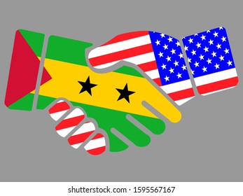 Sao Tome and Principe and USA flags Handshake vector