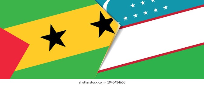 Sao Tome and Principe and Uzbekistan flags, two vector flags symbol of relationship or confrontation.