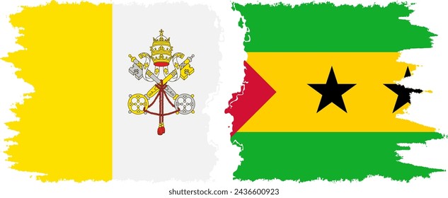 Sao Tome and Principe and Vatican grunge flags connection, vector