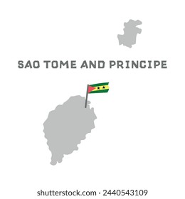 Mapa vectorial de Santo Tomé y Príncipe con la bandera dentro. Mapa de Santo Tomé y Príncipe con la bandera nacional aislada sobre fondo blanco. Ilustración de vector