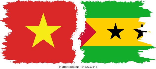 Sao Tome and Principe and Vietnam grunge flags connection, vector