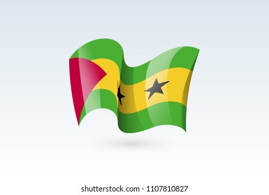 Sao Tome and Principe waving flag vector icon, national symbol. Flag of Sao Tome and Principe, fluttered in the wind - vector illustration isolated on white background.