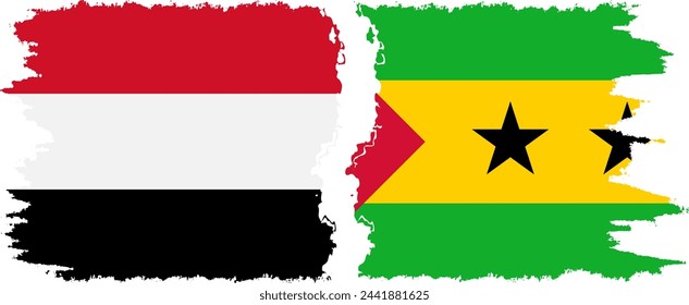 Sao Tome and Principe and Yemen grunge flags connection, vector