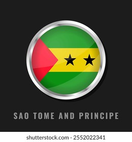 Sao Tome round framed national flag. Circular glossy flag of Sao Tome.