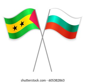 Sao Tomean and Bulgarian crossed flags. Sao Tome and Principe combined with Bulgaria isolated on white. Language learning, international business or travel concept.