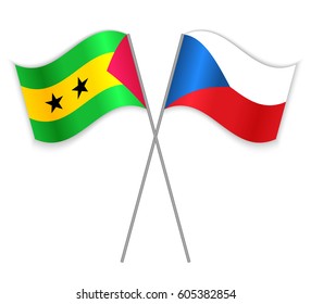 Sao Tomean and Czech crossed flags. Sao Tome and Principe combined with Czech Republic isolated on white. Language learning, international business or travel concept.