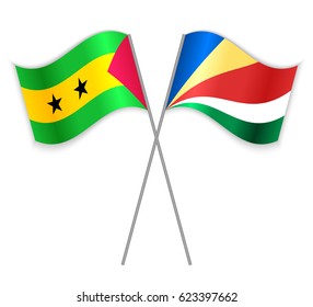 Sao Tomean and Seychellois crossed flags. Sao Tome and Principe combined with Seychelles isolated on white. Language learning, international business or travel concept.