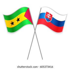 Sao Tomean and Slovak crossed flags. Sao Tome and Principe combined with Slovakia isolated on white. Language learning, international business or travel concept.