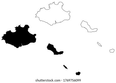 Sao Vicente municipality (Republic of Cabo Verde, concelhos, Cape Verde, island, archipelago) map vector illustration, scribble sketch Sao Vicente, Santa Luzia, Ilheu Raso and Branco map