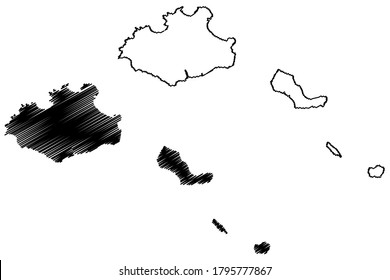 Sao Vicente municipality (Republic of Cabo Verde, concelhos, Cape Verde, island, archipelago) map vector illustration, scribble sketch Sao Vicente, Santa Luzia, Ilheu Raso and Branco map