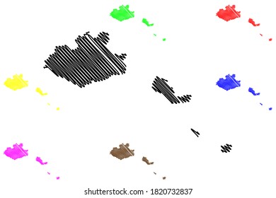 Sao Vicente municipality (Republic of Cabo Verde, concelhos, Cape Verde, island, archipelago) map vector illustration, scribble sketch Sao Vicente, Santa Luzia, Ilheu Raso and Branco map