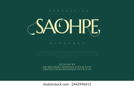 Saohre premium luxury arabic alphabet letters and numbers. Elegant islamic typography ramadan wedding serif font decorative vintage. Creative vector illustration