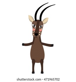 Saola standing on two legs animal cartoon character isolated on white background.