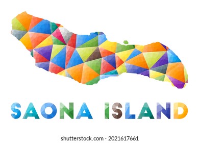 Isla Saona - colorida forma de isla de poli baja. Triángulos geométricos multicolor. Diseño moderno y de moda. Ilustración vectorial.