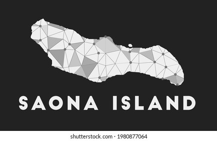 Isla Saona - mapa de la red de comunicación. Diseño geométrico de moda de la isla Saona sobre fondo oscuro. Tecnología, internet, red, concepto de telecomunicaciones. Ilustración vectorial.