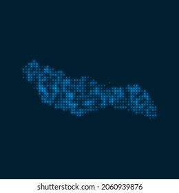 Saona Island dotted glowing map. Shape of the island with blue bright bulbs. Vector illustration.