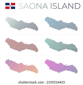 Saona Island dotted map set. Map of Saona in dotted style. Borders of the island filled with beautiful smooth gradient circles. Classy vector illustration.