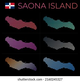 Saona Island dotted map set. Map of Saona in dotted style. Borders of the island filled with beautiful smooth gradient circles. Cool vector illustration.