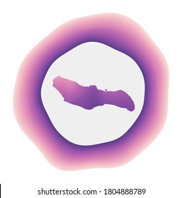 Saona Island icon. Colorful gradient logo of the island. Purple red Saona rounded sign with map for your design. Vector illustration.