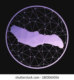 Saona Island icon. Vector polygonal map. Saona icon in geometric style. The island map with purple low poly gradient on dark background.