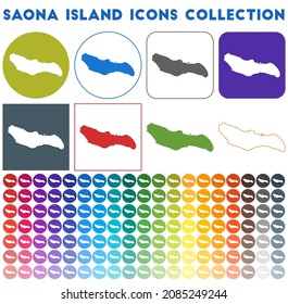 Saona Island icons collection. Bright colourful trendy map icons. Modern Saona Island badge. Vector illustration.