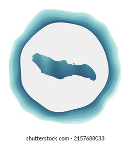 Saona Island logo. Badge of the island. Layered circular sign around Saona shape. Superb vector illustration.