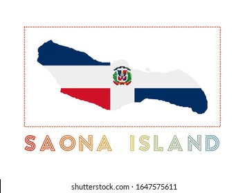 Logo de la isla de Saona. Mapa de la isla de Saona con nombre y bandera. Ilustración vectorial atractiva.