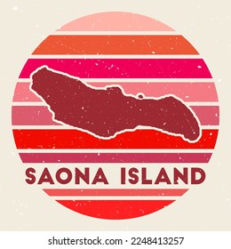 Saona Island logo. Sign with the map and colored stripes, vector illustration. Can be used as insignia, logotype, label, sticker or badge of the Saona Island.