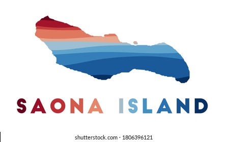 Saona Island map. Map of the island with beautiful geometric waves in red blue colors. Vivid Saona shape. Vector illustration.