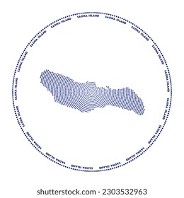 Saona Island round logo. Digital style shape of Saona Island in dotted circle with the name. Tech icon with graduated dots. Powerful vector illustration.