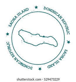 Saona Island vector map. Retro vintage insignia with island map. Distressed travel stamp with Saona Island text wrapped around a circle and stars. Saona Island map vector illustration.