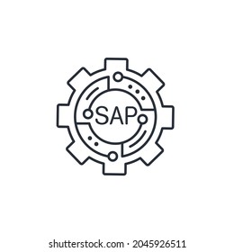 SAP - Business process automation software and management software . ERP enterprise resources planning system. Vector linear icon isolated on white background.