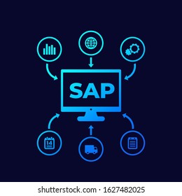 SAP, business software vector icons on dark