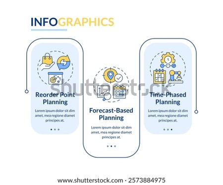 SAP consumption based planning rectangle infographic vector. Industrial management system. Data visualization with 3 steps. Editable rectangular options chart