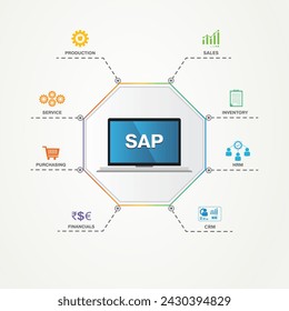 SAP Enterprise Resource Planning (ERP) construction concept module with 8 icons vector icons illustration 