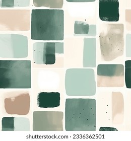 Sap Green Mint Aqua Terra Olive Square Geometric Watercolor Abstract Scandinavian Design Seamless Pattern Wallpaper Curtain Bedding Background