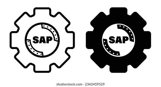 SAP icon set. Systems, Applications and Products in Data Processing vector symbol in black filled and outlined style.