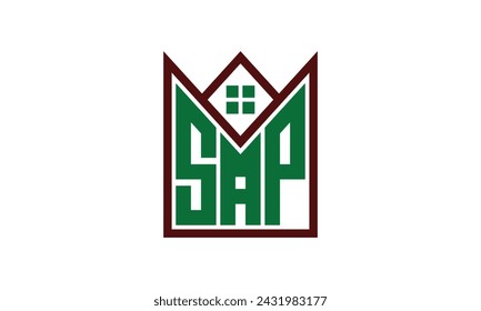 Vector de diseño del logotipo de los constructores inmobiliarios de la carta inicial de SAP. construcción, vivienda, marcador de hogar, propiedad, edificio, apartamento, compartimento, negocio, corporativo, alquiler de casa, alquiler, comercial