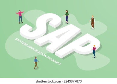 sap system application product concept big text word and people around with modern isometric style