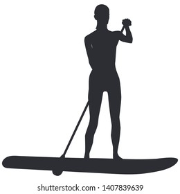 Sapboarding surfer silhouette with paddle -isolated on white background- vector