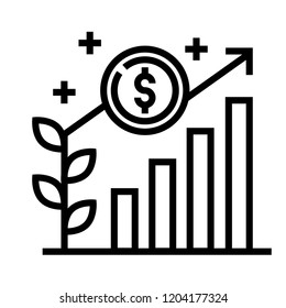 Sapling with increasing graph and dollar icon vector illustration in line stroke design