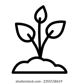 Sapling with three leaves line icon, nature concept, sprout planted in soil sign on white background, Young plant icon in outline style for mobile concept and web design. Vector graphics