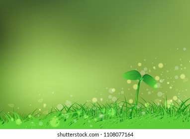 Sapling of tree with grass field freshness blurry Bokeh stars scatter shine nature concept abstract background vector illustration