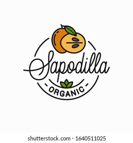 Sapodilla fruit logo. Round linear logo of sapodilla slice on white background